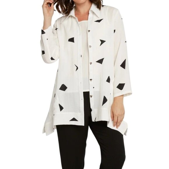 Fridaze XS Button Front Linen Triangle Tunic Bracelet Sleeve Oversized New - Picture 1 of 13
